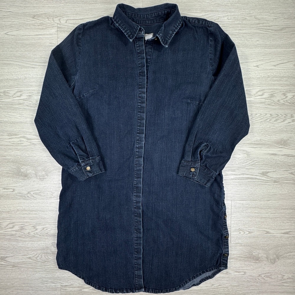 Chico's Women's Denim Shirt Dress Dark Wash‎ Size 3 16 Button Front Long Sleeve